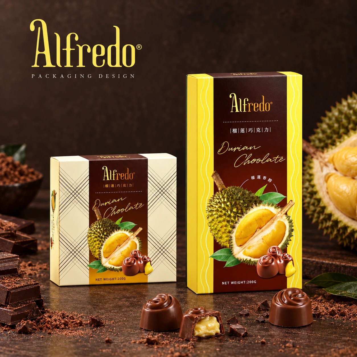 Alfredo 榴槤巧克力｜包裝設計